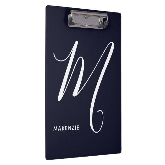 Einfach Mit Monogramm Script Letter M Navy Blue Klemmbrett (Rechts)