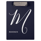 Einfach Mit Monogramm Script Letter M Navy Blue Klemmbrett (Vorderseite)