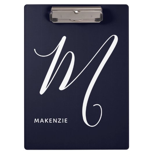 Einfach Mit Monogramm Script Letter M Navy Blue Klemmbrett (Vorderseite)