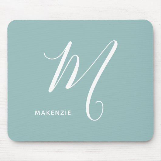 Einfach Mit Monogramm Script Letter M Sea Green Mousepad (Vorne)