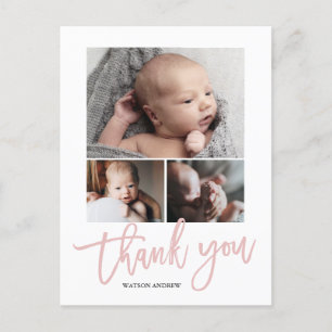 Einfach Modern 3-Foto-Collage Baby-Foto-Dankeschön Postkarte