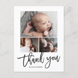 Einfach Modern 3-Foto-Collage Baby-Foto-Dankeschön Postkarte