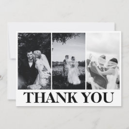 Einfach Modern 3-Foto-Schwarz-Weiß-Hochzeit Dankeskarte
