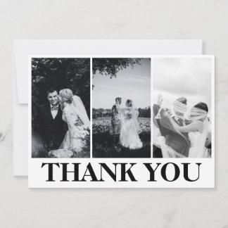 Einfach Modern 3-Foto-Schwarz-Weiß-Hochzeit Dankeskarte