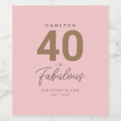 Einfach modern 40 & fabelhaft Personalisiert rosa Weinetikett (Einzelnes Label)