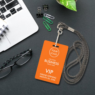 Einfach Modern Add Logo Orange VIP Pass Ausweis