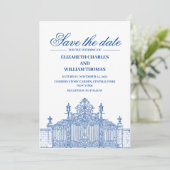 Einfach, modern blau und weiß Save the Date Einladung (Stehend Vorderseite)