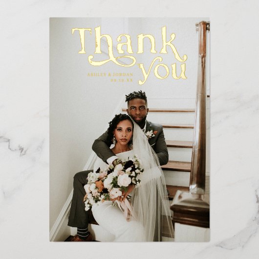 Einfach modern Boho | Foto Wedding Vielen Dank Folieneinladung (Vorderseite)