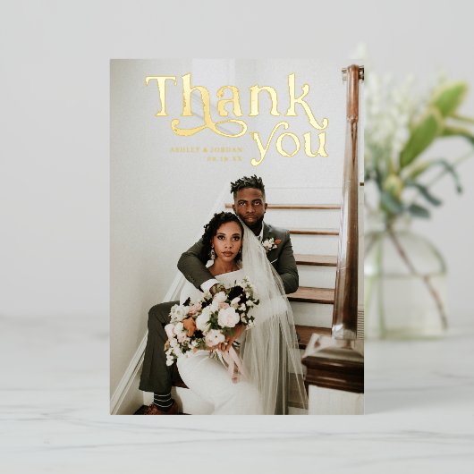 Einfach modern Boho | Foto Wedding Vielen Dank Folieneinladung (Stehend vorne)