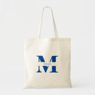 Einfach Modern Elegant Blau Personalisiertes Monog Tragetasche