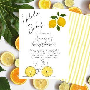 Einfach Modern Gelb Zitrone Streifen Babyparty Einladung