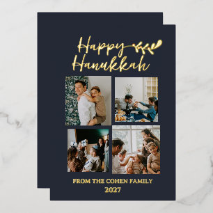 Einfach Modern Glückliches Chanukka Elegant 4 Foto Folien Feiertagskarte