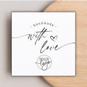 Einfach Modern Handgefertigt mit Liebe Schriftlogo Quadratische Visitenkarte