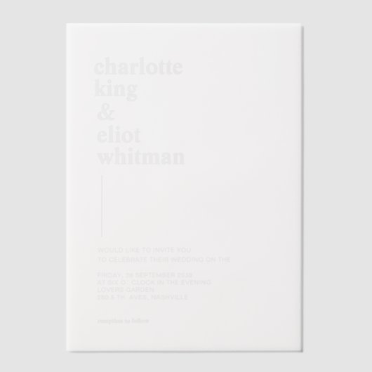 Einfach, modern, Hochzeit, Pergament Einladungen (Vorderseite)