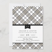 Einfach modern Kariert mit Ribbon Monogram Wedding Einladung (Vorderseite)