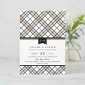 Einfach modern Kariert mit Ribbon Monogram Wedding Einladung (Stehend Vorderseite)