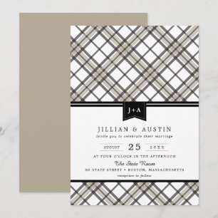 Einfach modern Kariert mit Ribbon Monogram Wedding Einladung
