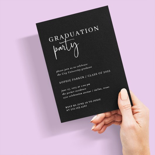 Einfach modern Minimalistisch | Black Graduation P Einladung