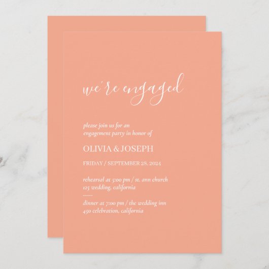 Einfach modern Minimalistisch | Peach Engagement P Einladung (Vorne/Hinten)