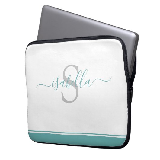 Einfach modern Mit Monogramm Aquamarin Laptopschutzhülle (Vorderseite Links)