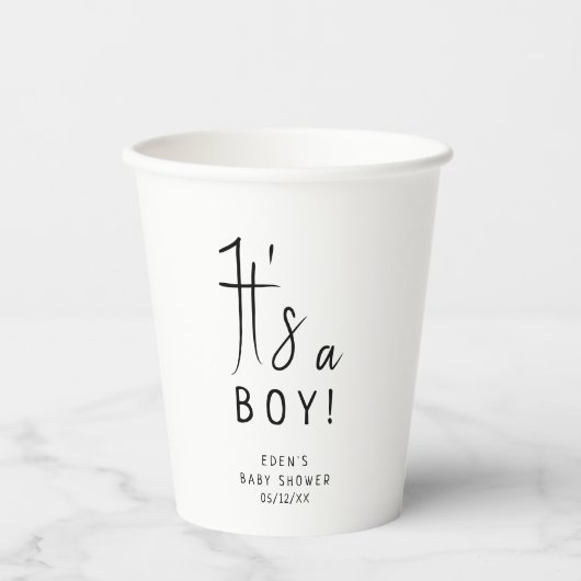 Einfach modern neutral ist es ein Junge! Babyparty Pappbecher (Vorderseite)
