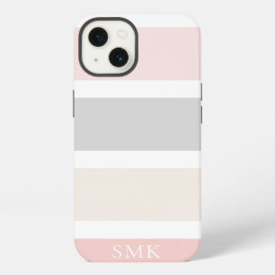 Einfach Modern Rosa Grau Creme Streifen Monogramm iPhone 13 Hülle