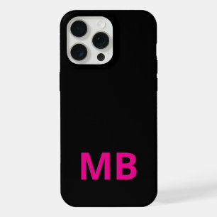 Einfach Modern Rosa Schwarzes Initial Monogramm iPhone 15 Pro Max Hülle