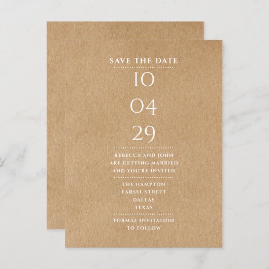 Einfach modern rustikal Save the Date Postkarte (Vorne/Hinten)