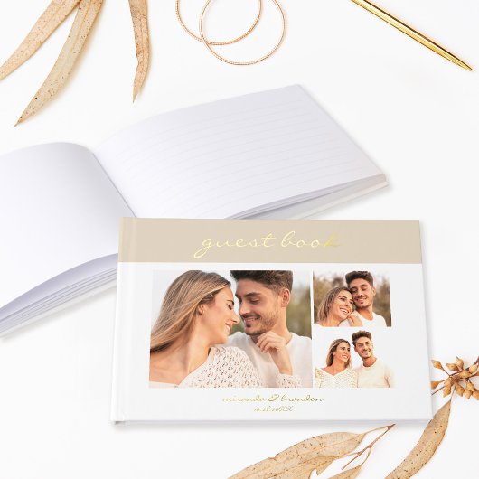 Einfach Modern Sand Beige Handschriftliches Skript Gästebuch