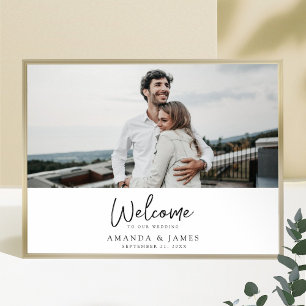 Einfach Modern Schwarz Schrift Foto Hochzeit Willk Poster
