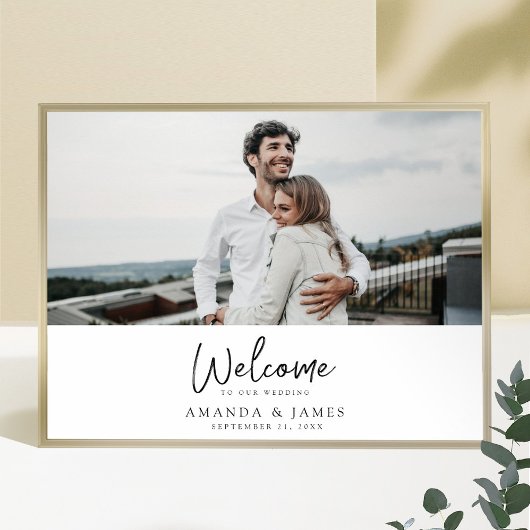 Einfach Modern Schwarze Schrift Foto Hochzeitsbegr Poster