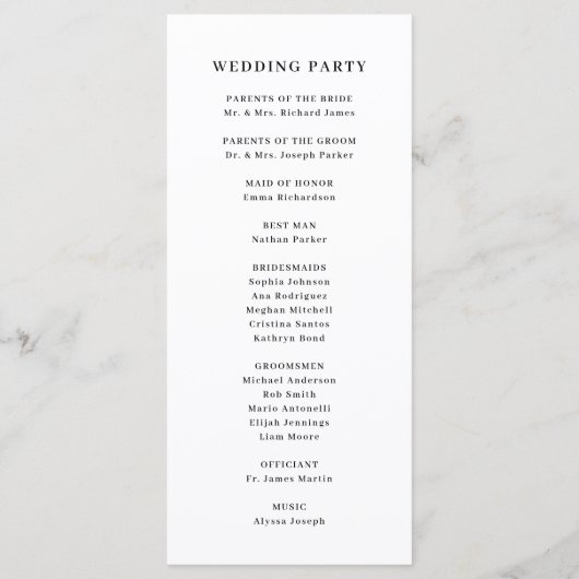 Einfach modern und Minimalistisch | Hochzeit Programm (Rückseite)