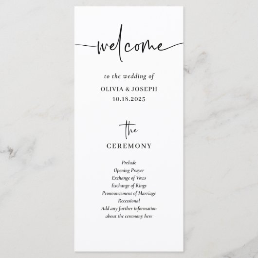 Einfach modern und Minimalistisch | Hochzeit Programm (Vorderseite)