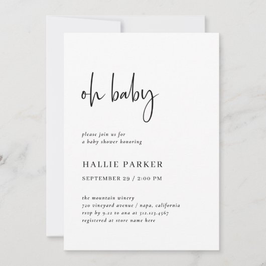 Einfach modern und Minimalistisch | Oh Baby Shower Einladung (Vorderseite)