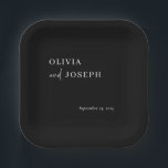 Einfach modern und Minimalistisch | Schwarze Hochz Pappteller<br><div class="desc">Diese eleganten,  schwarzen Hochzeitszettel- oder Brautparty-Papier-Teller sind einfach und minimalistisch,  aber sehr stilvoll,  dank der weißen,  modernen handgeschriebenen Schrift und dem sauberen Layout.</div>
