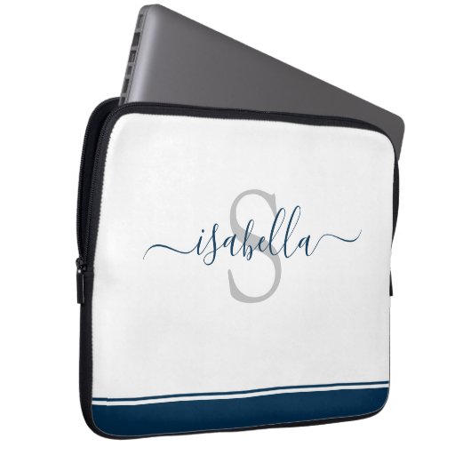 Einfach, modern und stilvoll Mit Monogramm Navy Bl Laptopschutzhülle (Vorne Rechts)