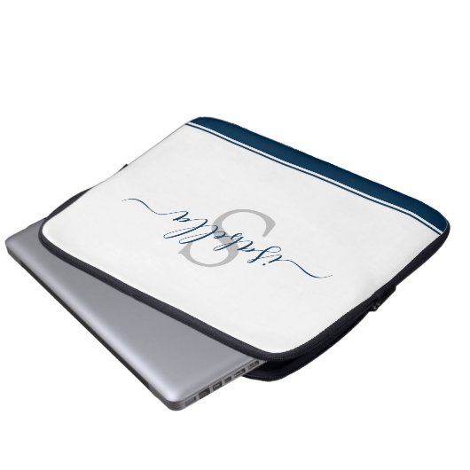 Einfach, modern und stilvoll Mit Monogramm Navy Bl Laptopschutzhülle (Vorne Knopf)