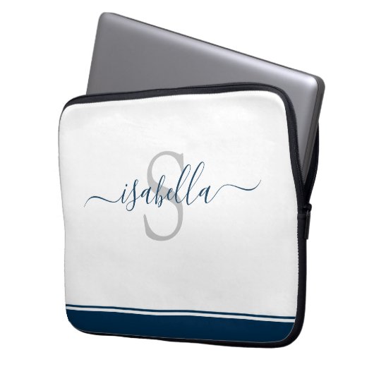Einfach, modern und stilvoll Mit Monogramm Navy Bl Laptopschutzhülle (Vorderseite Links)