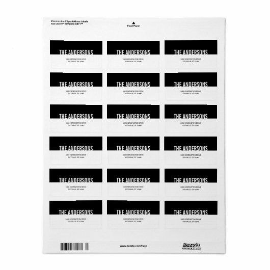 Einfach moderne Adresslisten - Schwarz Adressaufkleber (Vorne)