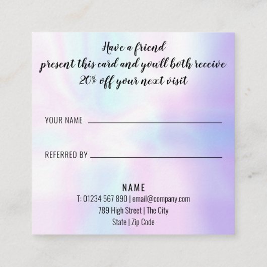 Einfach moderne Berufliche Irisierbarkeit Empfehlungskarte (Rückseite)