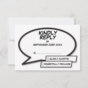 Einfach moderne Comic-Black-and-White-Hochzeit RSVP Karte