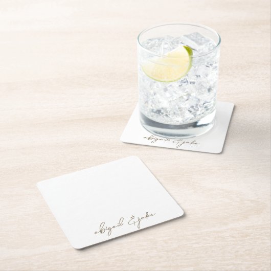 Einfach moderne Goldskriptnamen Hochzeit Rechteckiger Pappuntersetzer (Vor Ort)