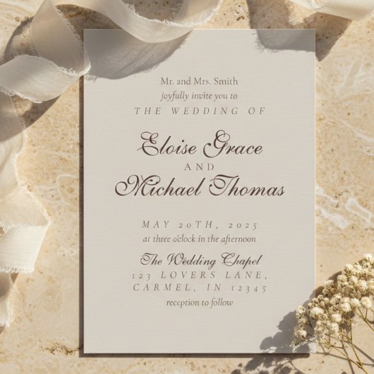 Einfach moderne Mousse-Braune Hochzeit Einladung