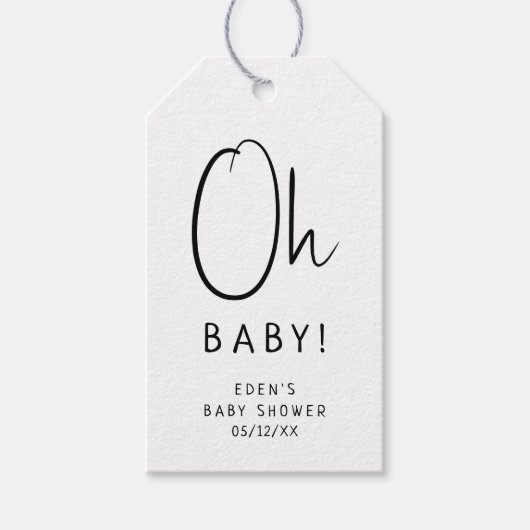 Einfach moderne Neutral Oh Baby! Babyparty Geschenkanhänger (Vorderseite)