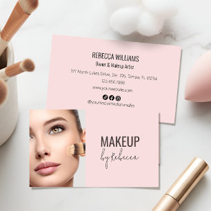 Einfach Moderne Rosa Foto-Social-Icons-Makeup Visitenkarte