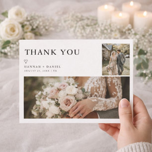 Einfach moderne rustikale Zwei-Foto-Hochzeit  Dankeskarte