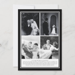 Einfach moderne schwarz-weiße 4-Foto-Hochzeit Einladung