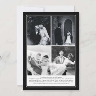 Einfach moderne schwarz-weiße 4-Foto-Hochzeit Einladung