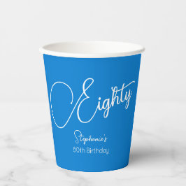 Einfach moderne Script Blue 80. Geburtstagsparty Pappbecher