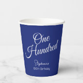 Einfach moderne Script Navy Blue 100. Geburtstag Pappbecher (Rückseite)